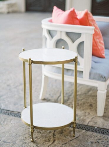 Marble Accent Table with Beverly Chair and Perch Pillows | Round Marble and Gold Side Table