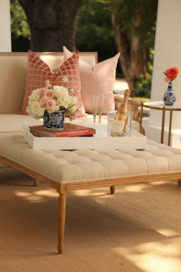 Edward Tufted Square Ottoman with Perch Pillows and Edward Sofa
