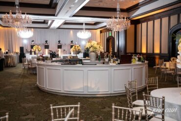 Round Hampton Bar with Hampton Stage Facade with Mirror Inserts at Dallas Country Club Wedding