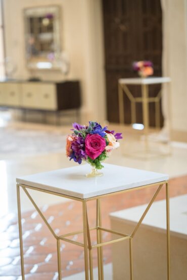 Lindsey Cocktail Table with White Marble Top | White Marble and Gold High Boy