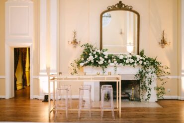 Gold Communal + Ghost Barstools | Perch Event Decor | Luxury Furniture Rentals in Dallas Texas | Table