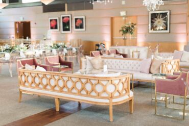 Mason Sofa | Perch Event Decor | Luxury Furniture Rentals in Dallas Texas | Neutral Linen Tufted Couch with a Wooden Back