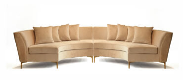 Charlotte Banquette | Perch Event Decor | Luxury Furniture Rentals in Dallas Texas | Curved Round Champagne Neutral Velvet Sofa