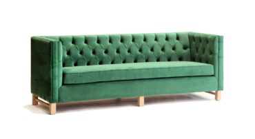 Oxford Sofa | Perch Event Decor Rental | Luxury Furniture Rentals in Dallas Texas | Modern Velvet Dark Green or Emerald Tufted Couch