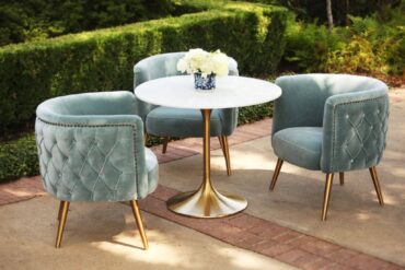Cassidy Chair with Marble and Gold Bistro Table | Dusty Blue Velvet Chair.jpg