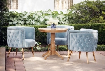 Cassidy Chair with Wooden Bistro Table | Dusty Blue Velvet Chair