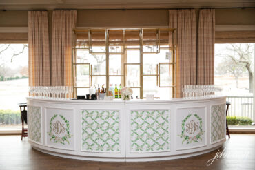 Round Hampton Bar with custom inserts and Gold Shelves at Brook Hollow Golf Club Wedding