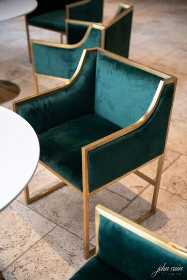 Emerald Dakota Chair with Marble and Gold Bistro Table at Dallas Country Club Wedding