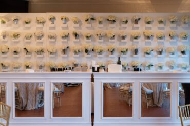 Convertible Hampton Bar Facades with Mirror Inserts with White Display Wall at Brook Hollow Golf Club Wedding