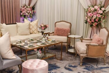 Gold and Glass Coffee Table with Marble Accent Table at Ritz Carlton Baby Shower
