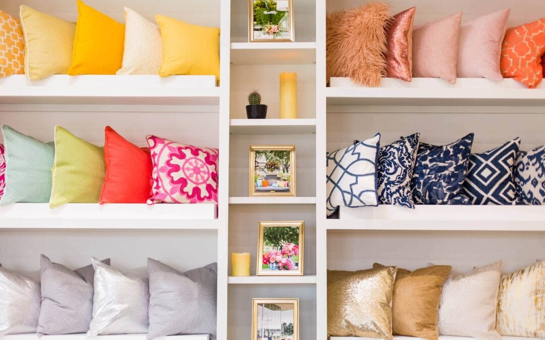 Spotlight on pillows of many different patterns and colors