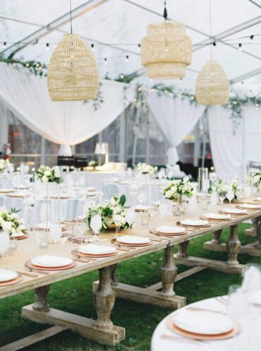 Tuscany Dining Tables as Head Table at a Tented Wedding