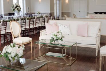 Edward Sofa with Edward Dining Chair and Lindsey Coffee Table with Perch Pillows | Jacqueline Events at The Windsor at Hebron Park