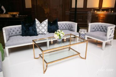 Gold and Glass Coffee Table at Alison Baker Events Wedding at Dallas Country Club