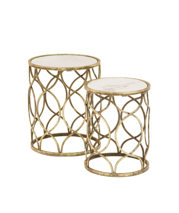 Pair of Gwyn Accent Tables | Marble and Gold Accent Tables