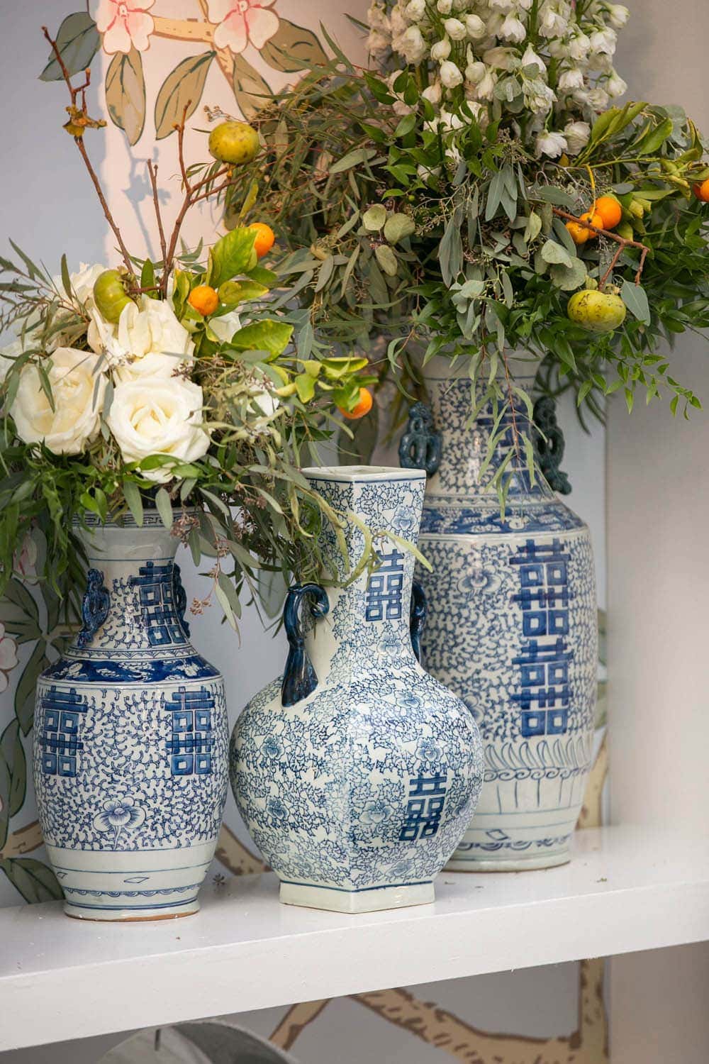 blue patterned vases