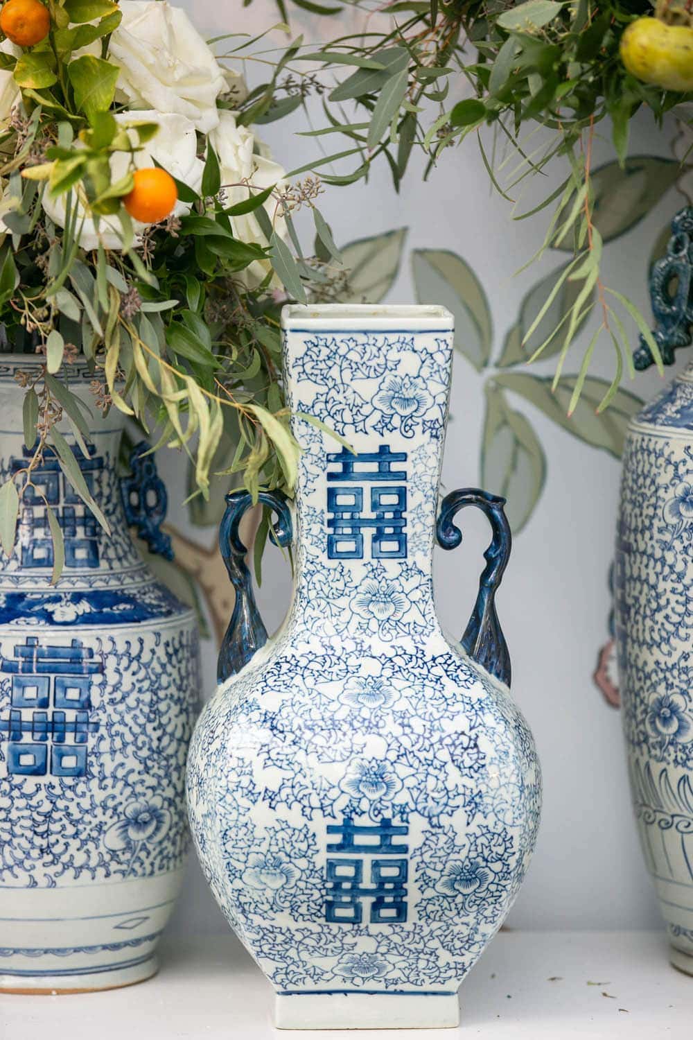 blue patterned vases