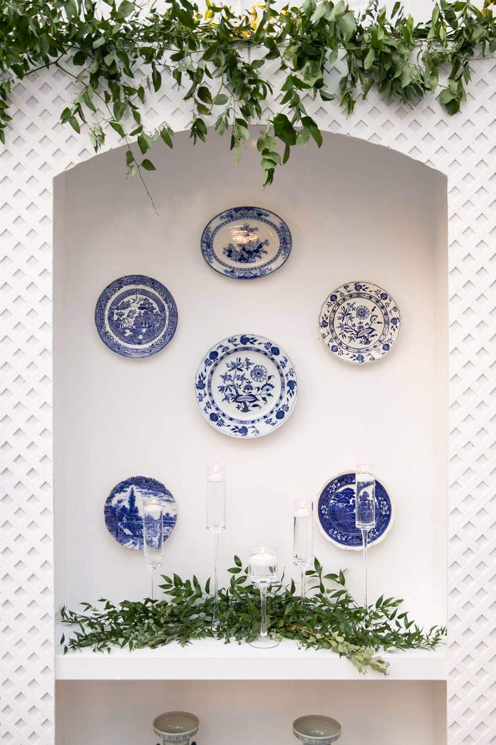 blue patterned plates on wall