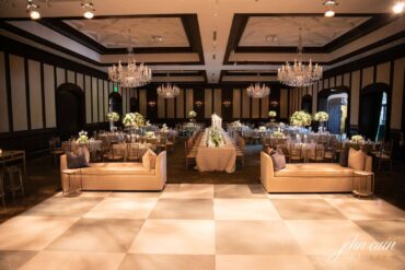 Caroline Benches with Marble Accent Table and Perch Pillows at the Dallas Country Club | Kirstin Rose Events | Three Branches Floral