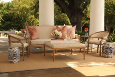 Edward Sofa with Edward Tufted Square Ottoman, Marble Accent Side Table, Phillip Arm Chair, and PINK 023