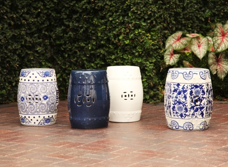 Blue and White Stool Perch Decor