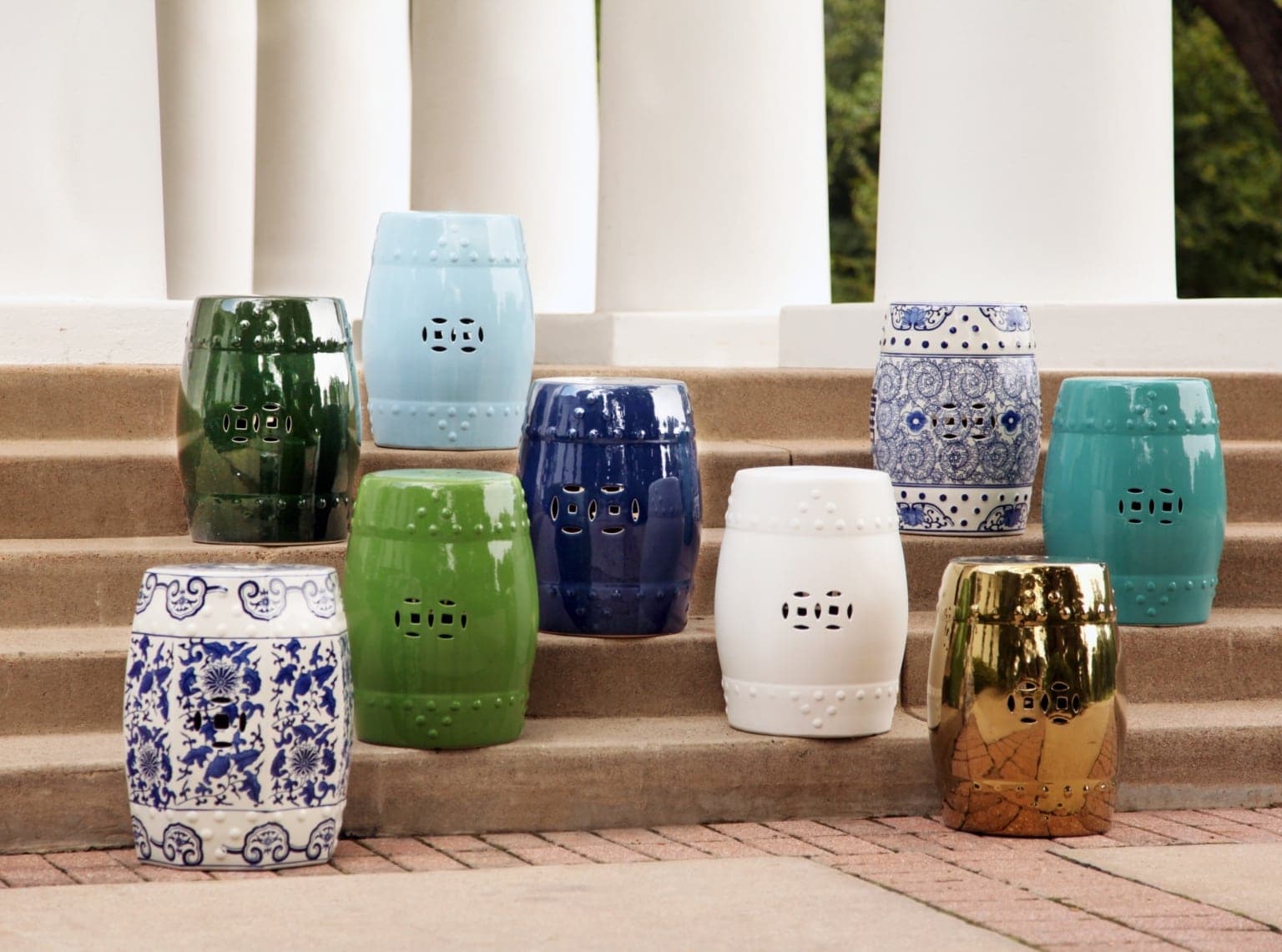 Blue and White Stool Perch Decor