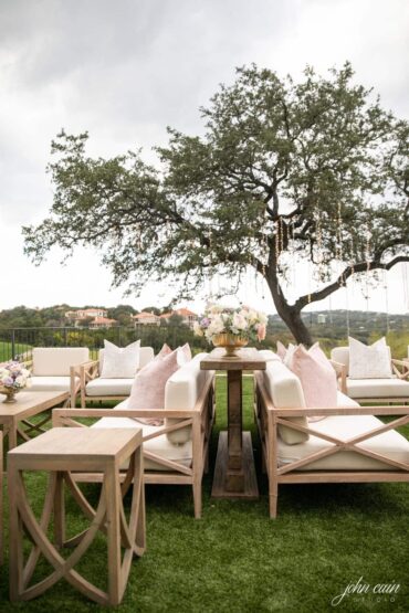 Miller Sofa, Tuscany Console Table, Miller Chairs, Carson Coffee Tables, Carson Side Tables, and Perch Pillows at Omni Barton Creek Resort & Spa | Verve Events | GRO Designs