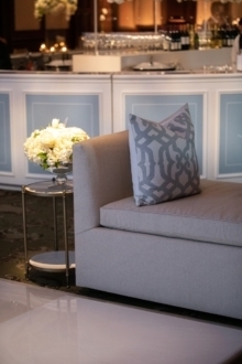 Caroline Bench with Marble Accent Table and Perch Pillows at Dallas Country Club Wedding | Kirstin Rose Events