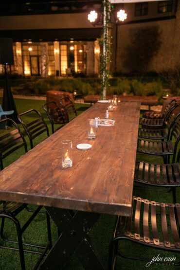 Lonestar Communal Table with Cocoa Metal Counter Stools at Omni Barton Creek Resort & Spa | Verve Events | GRO Designs