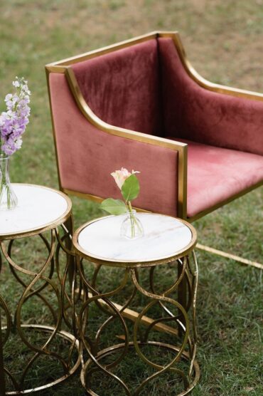 Blush Dakota Chair with Pair of Gwyn Accent Tables at a Nasher Sculpture Center wedding