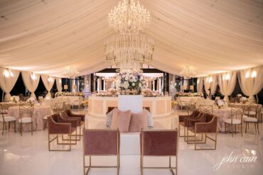 Tayler Tete a tete with Perch Pillows, Blush Dakota Chairs, and Round Hampton Bar at Omni Barton Creek Resort & Spa | Verve Events | GRO Designs