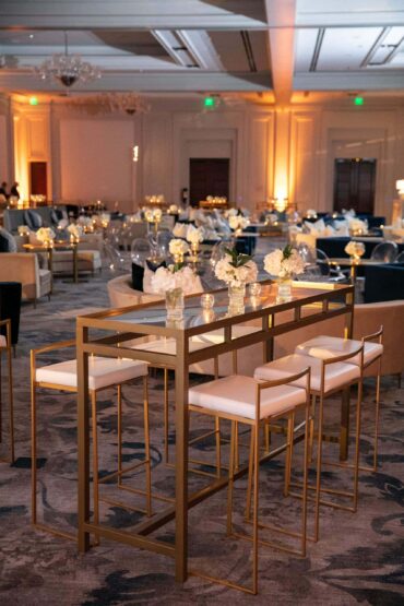 Gold and Mirrored Communal Table with Marilyn Barstools | Jordan Kahn Music Company Showcase | Jordan Kahn Orchestra Showcase at The Ritz Carlton Dallas