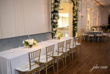 Madeline Banquette | Dusty Blue Banquette at Brook Hollow Golf Club wedding | Anna Eisenlohr Events