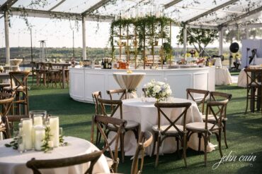 Round Hampton Bar with Gold Shelves at Possum Kingdom Lake | Branching Out Floral and Event Design | Haylie Paige Events