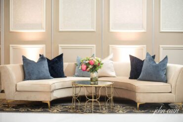 Charlotte Banquette with Greta Coffee Table, BLUE 044, BLUE 045, BLUE 046, and WHITE 009 at The Adolphus | Sarabeth Events