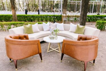 Lauren Banquette with Perch Pillows, Emily Coffee Table, and Henry Arm Chairs | Anna Eisenlohr Events | Marie Gabrielle