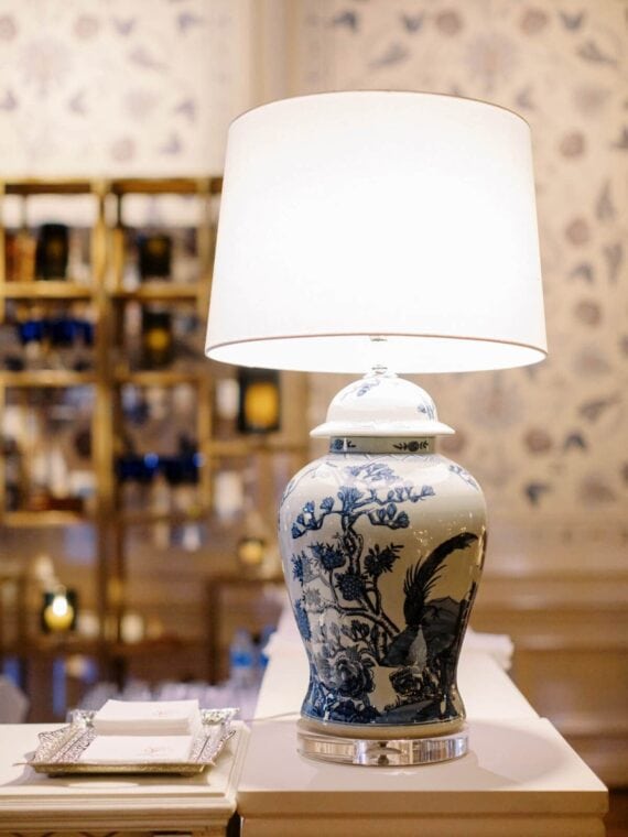 Blue and White Porcelain Lamp at Brook Hollow Golf Club wedding | Sara Fay Egan Events