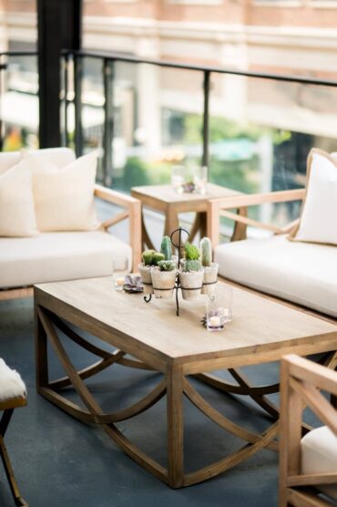 Carson Coffee Table with Miller Sofa and Miller Chairs at The Ripley Building | Brock & Co. Events