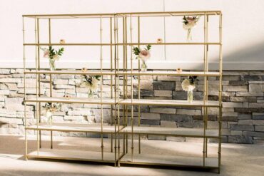Gold Bamboo Shelf at Oak + Ivy Venue | Sarabeth Events
