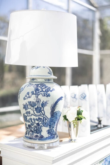 Blue and White Porcelain Lamp at The Hillside Estate | Hunter Orcutt Events | Three Branches Floral