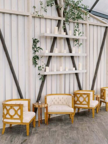 Mason Chairs and Wooden Side Table | SaraFay Egan Events | Three Branches Floral