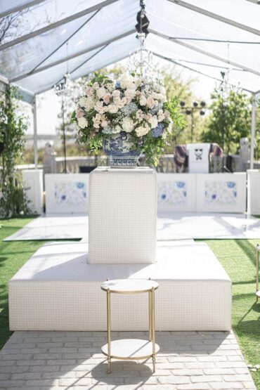 Tayler Tete a tete with Marble Accent Table at The Hillside Estate | Hunter Orcutt Events | Three Branches Floral