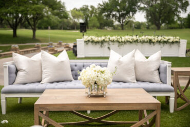 Carson Coffee Table with Beverly Sofa and Perch Pillows at Dallas Country Club | Garden Gate Floral | John Cain Photography