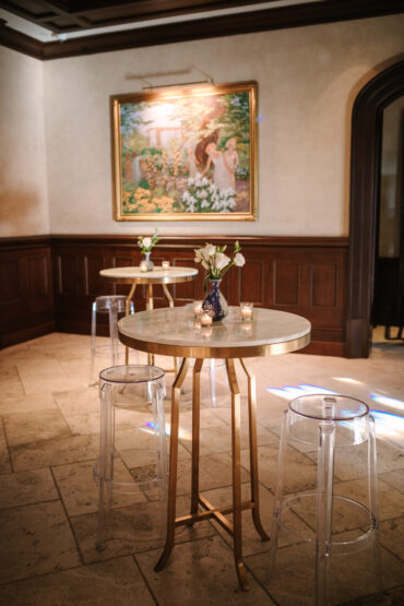 Scarlett Cocktail Tables with Ghost Barstools at Dallas Country Club | Garden Gate | Caroline Jurgensen Photography