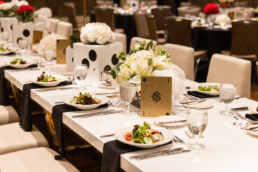 White and Gold Dining Tables at The Hilton Anatole | Dallas Slipper Club
