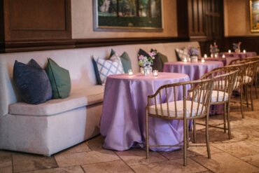 Lane Banquettes with Brass Bamboo Arm Chairs at Dallas Country Club | Garden Gate Floral