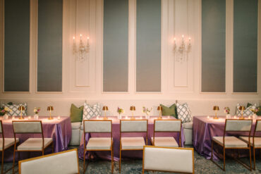 Lane Banquettes with Gold Martini Lamps at Dallas Country Club | Garden Gate Floral