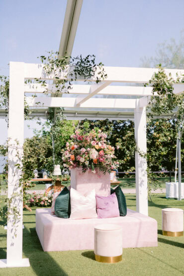 Abby Tete a tete, Champagne Stella Stool, PINK 017, PURPLE 001, and GREEN 004 at The Camp House at the Dallas Arboretum | Rachel Willis Events | Petals Couture