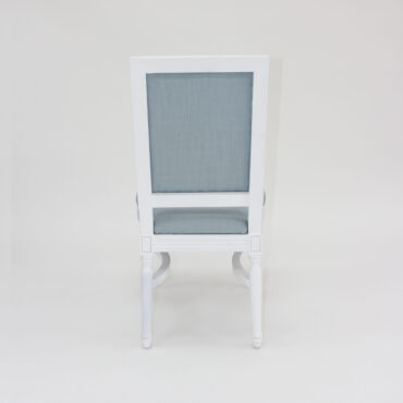 White Arthur Dining Chair with Light Blue Linen Cushions