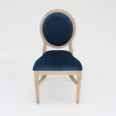 Natural Wood Edward Dining Chair with Navy Velvet Cushions